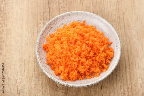 Konstfotografi Organic carrots pulp juice, squeezed from a slow juicer, for face mask or processed into smoothie, zero waste