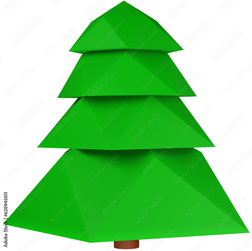 3D green fir tree of various shapes on a transparent background