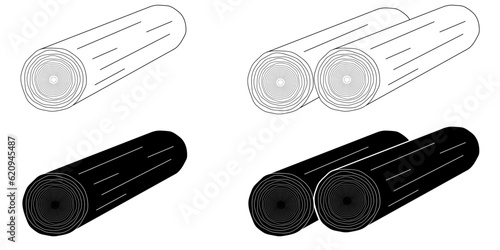 outline silhouette wooden log icon set isolated on white background