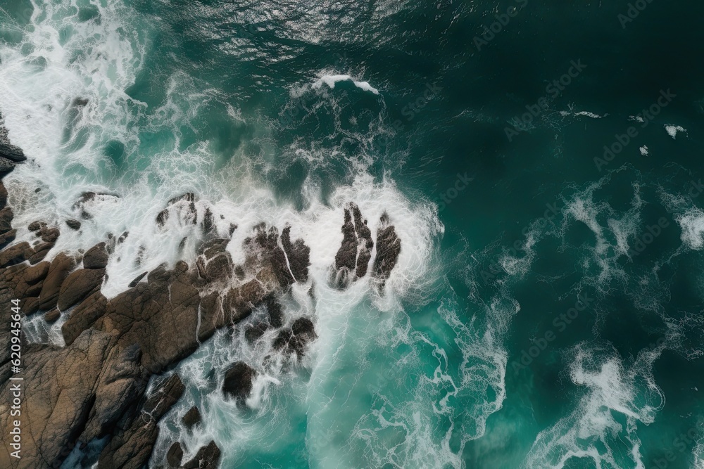 Fototapeta premium Top View of Ocean and Beach Landscape as a Background