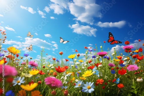field with fowers and butterflies