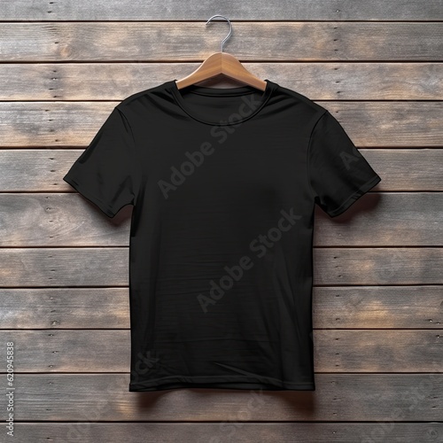 Illustration of a black plain t-shirt mockup, AI Generated