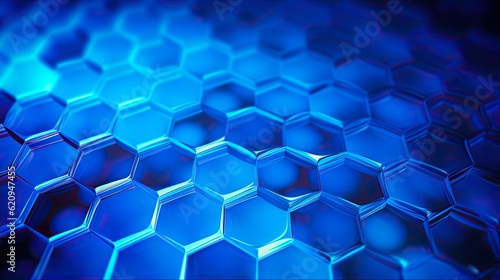 Blue Honeycomb Background with Bokeh Effect for Abstract Graphic Designs - Science, Agriculture, Infographics and More. Generative AI