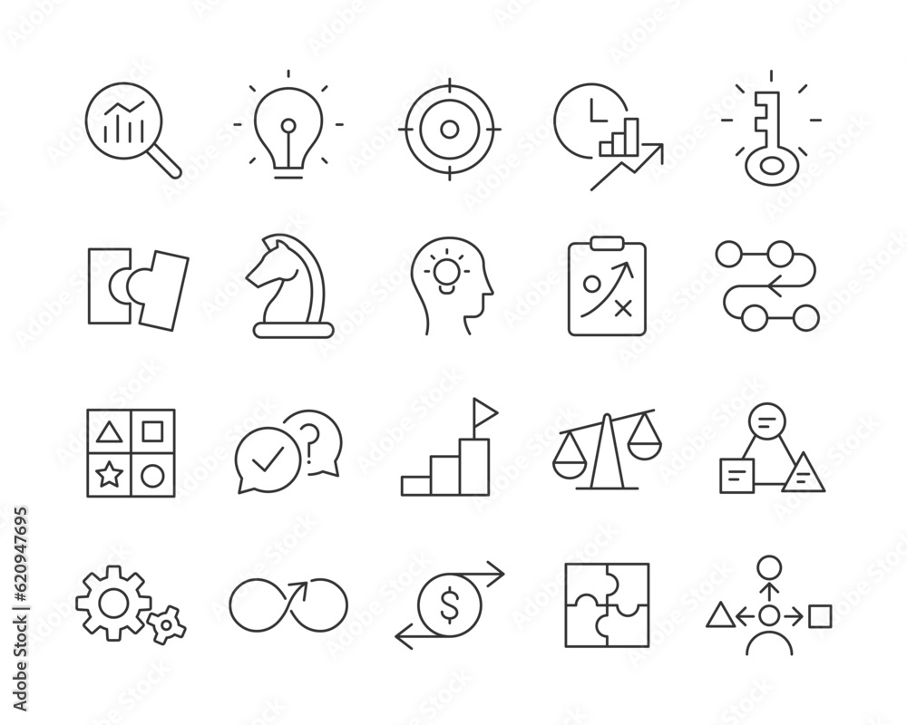 Fototapeta premium Solution and Strategy Icons - Vector Line. Editable Stroke.