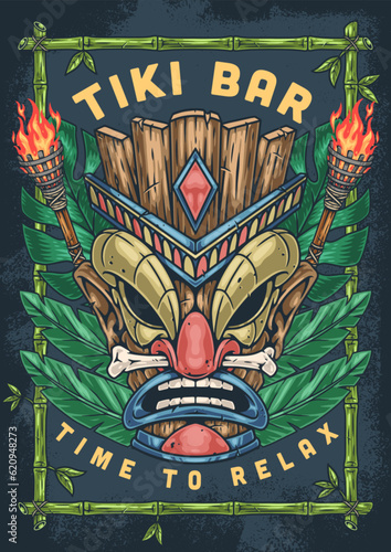 Tropical tiki bar colorful sticker