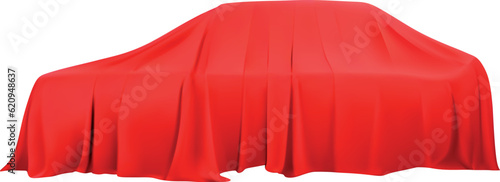 Car draped in red cloth is isolated on white.Vector EPS-10