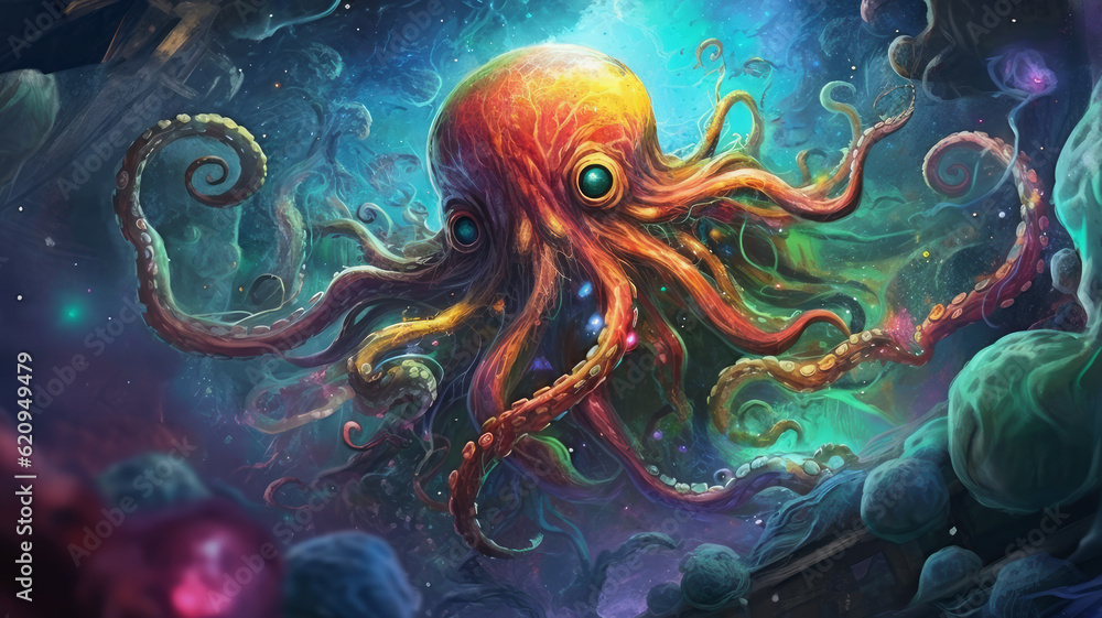 octopus monster in colorful world