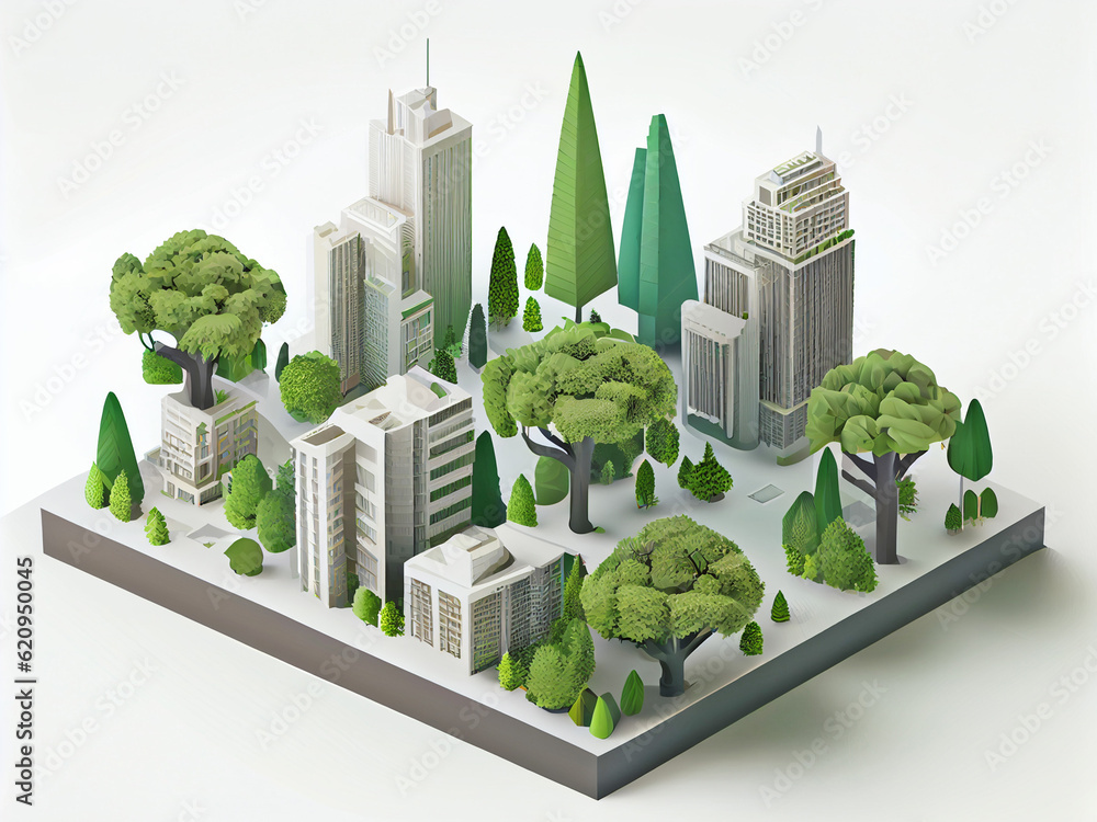 Conceptual 3D layout of a fragment of a modern eco-friendly green city ...