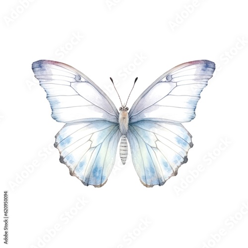 Beautiful white butterfly isolated on white background in watercolor style. Generative AI.