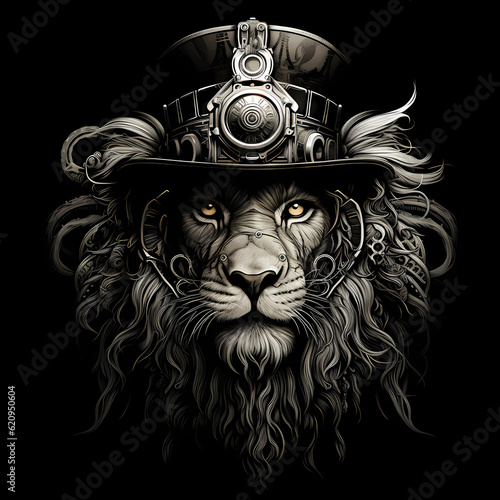 lion wearing steampunk hat google glass