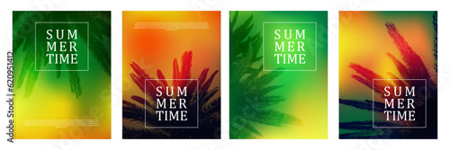Tropical palm leaves frame summer holidays vector banners.