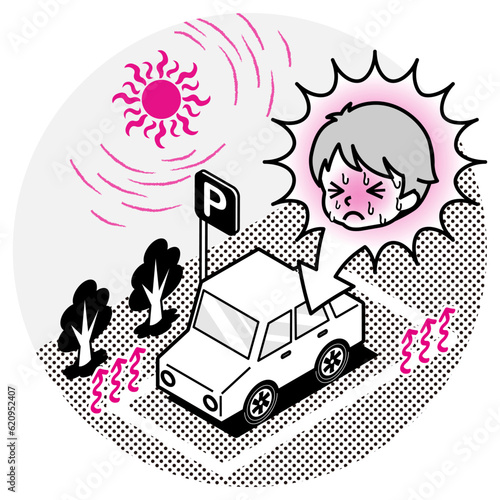 真夏の車内に放置された男の子　線画
