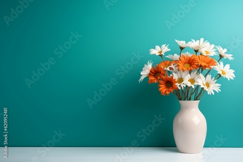 A vase filled with white daisies on top of a table. AI © Muhammad