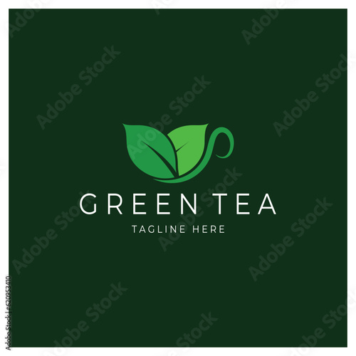 Tea cup logo vector design.Green tea vector logo template.