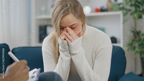 Photos Young woman domestic violence victim crying at therapy session, in need of emoti