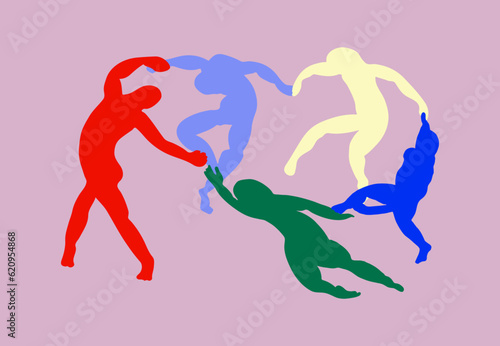 colourful aesthetic silhouette of a person dancing together. inspired my matisse dancing. hand-drawn contemporary illustration 