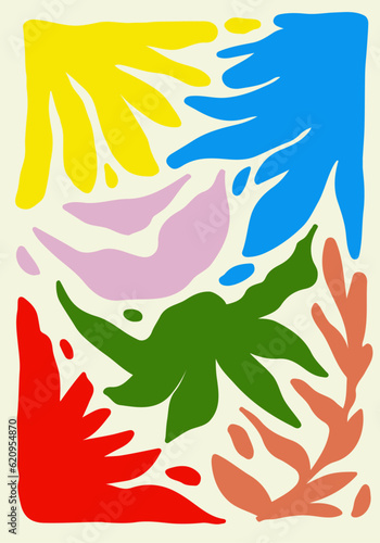 colorful pastel organic plant shapes wall decoration contemporary hand drawn illustration. flowy plant pattern illustration