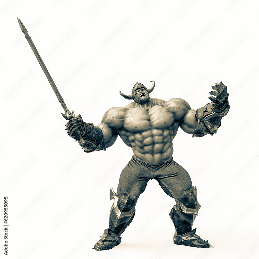 barbarian man is screaming and holding a sword in action barbarian man is screaming and holding a sword in action