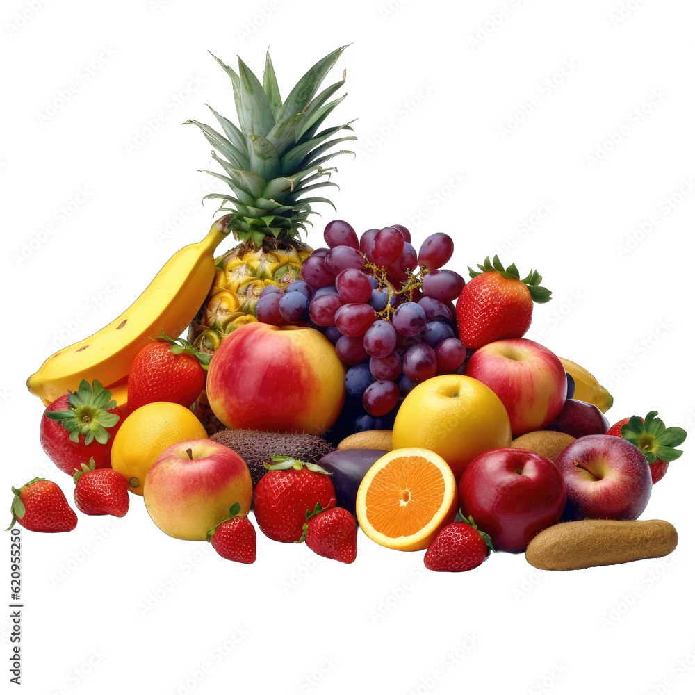Assorted fruits isolated on transparent background