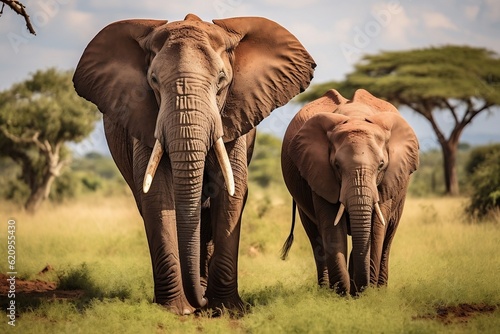 Harmonious Herd African Elephants in Nature. Generative AI