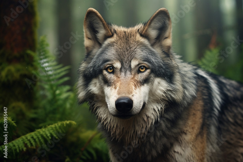 wolf in the forest. Generative AI.