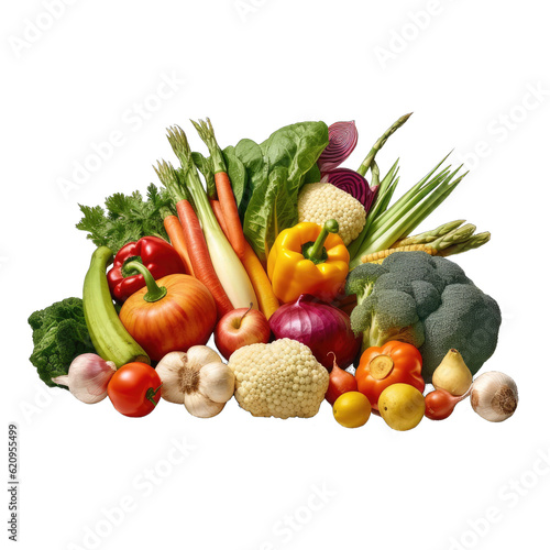 Assorted vegetables isolated on transparent background