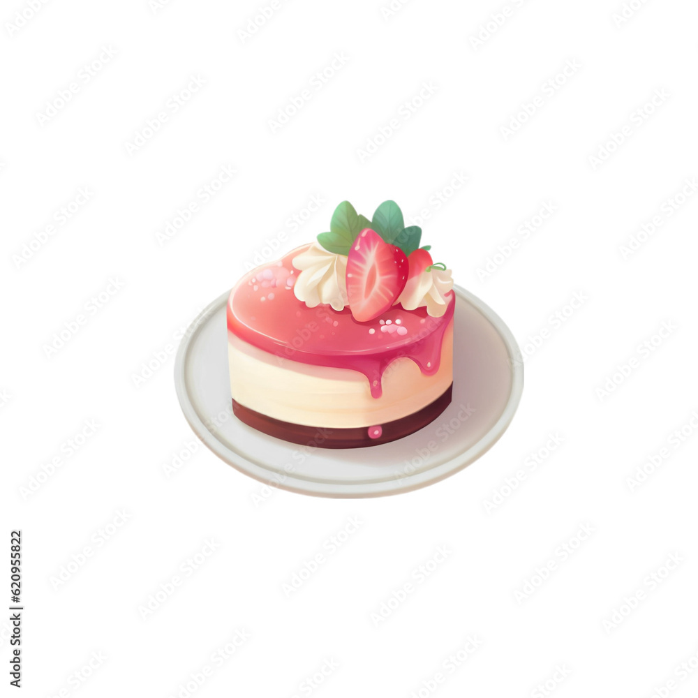 Strawberry Cheesecake illustration png Generative AI