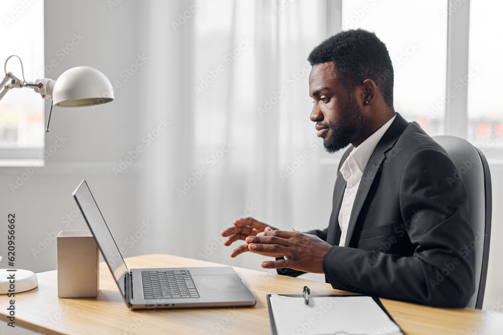 man employee laptop office computer education online american african freelancer job student man employee laptop office computer education online american african freelancer job student