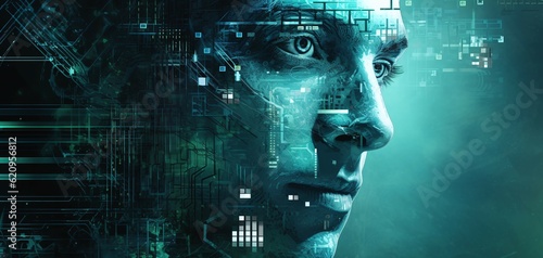 abstract head with binary code interface