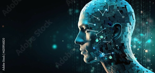 abstract head with binary code interface