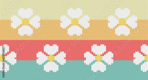 white flower on vintage background knitting pattern, Festive Sweater Design. Seamless Knitted Pattern