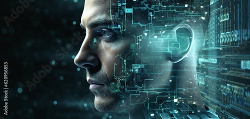 abstract head with binary code interface