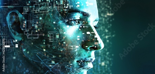 abstract head with binary code interface