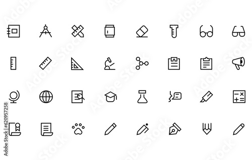 School and education icon set. Outline icons collection. Editable stroke.