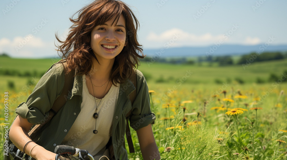 自転車に乗る日本人女性 自転車に乗る日本人女性