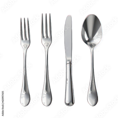 Set of fork, knife and spoon isolated on white created with Generative AI