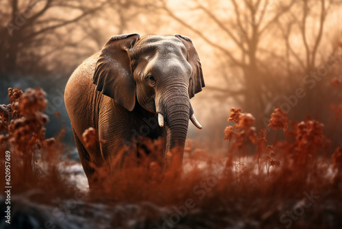 elephant in the forest in autumn. Generative AI. 