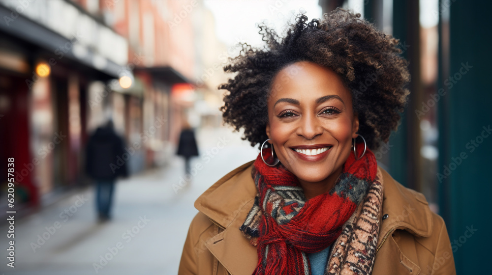 Generative ai friendly contemporary black middle age woman smiling confident and reassuring
