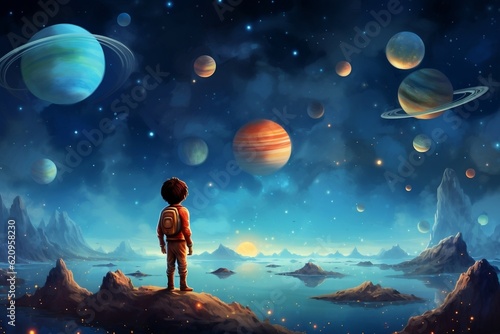 Cosmic Adventure Children's Fantasy Tale of Planets and Space. Generative AI