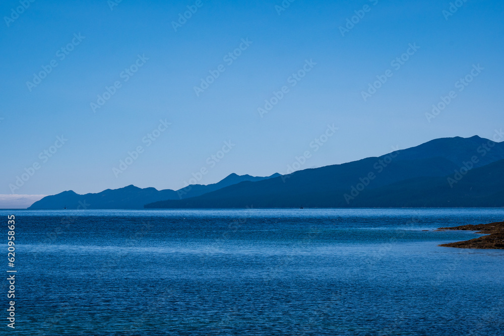 sea  sky and mountains shot in fitz hugh sound, british columbia