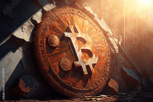 Rust bitcoin value rising down concept created with ai generative technology