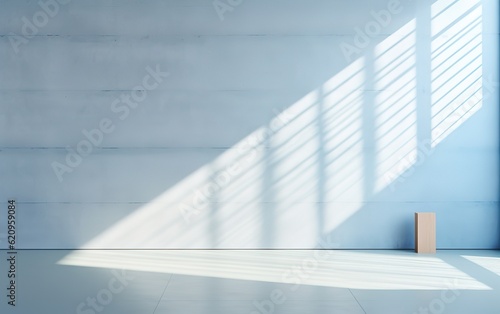 Concrete room light blue wall with sunlight empty space minimalist abstract background for product presentation interior design Generative AI