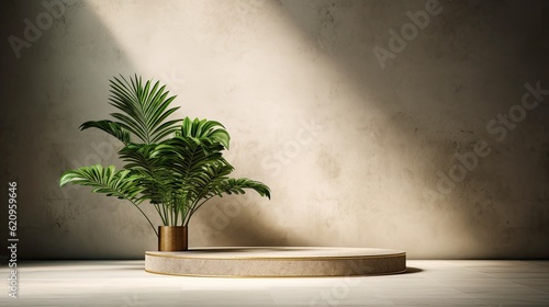 Minimalist podium display product presentation nature plants AI Generated © SatuJiwa