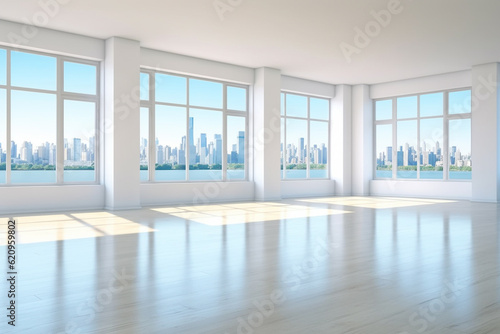 Modern bright interiors empty apartment 3D rendering illustration