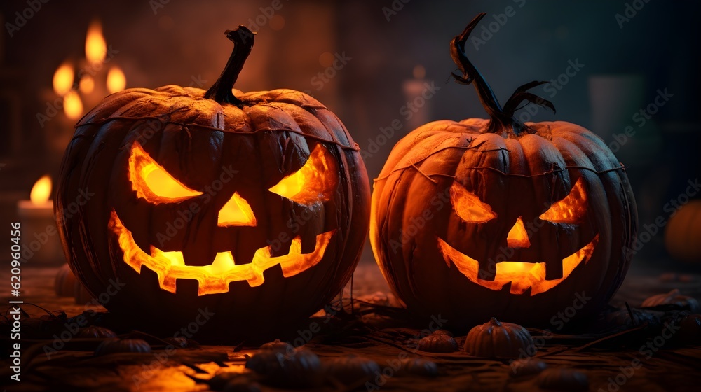 Fototapeta premium Halloween pumpkin jack o lantern, generated with ai