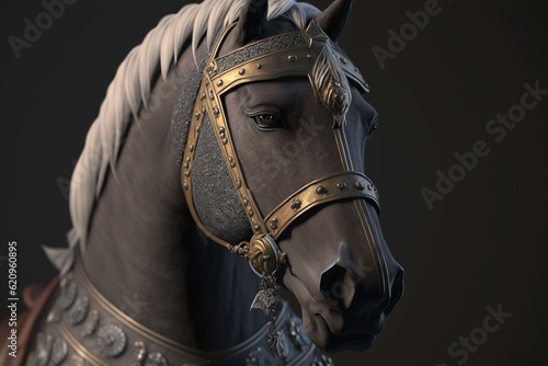 Horse in medieval armor  Generative AI