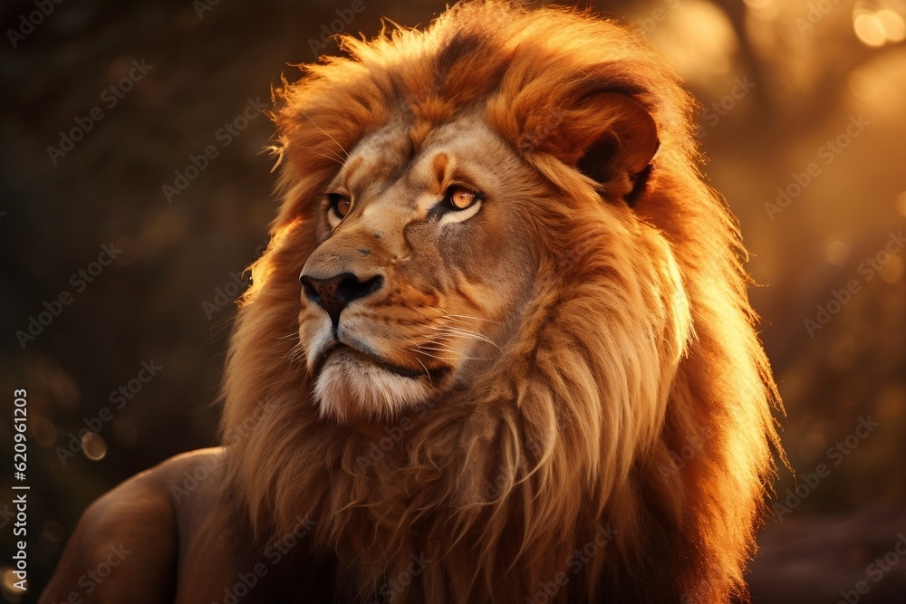 Majestic African Lion Portrait in the Warm Light - Free Photo. Generative AI
