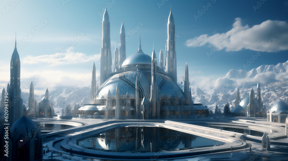 Naklejka premium Beautiful Mosque illustration at the starry and moon light, Created using generative AI tools