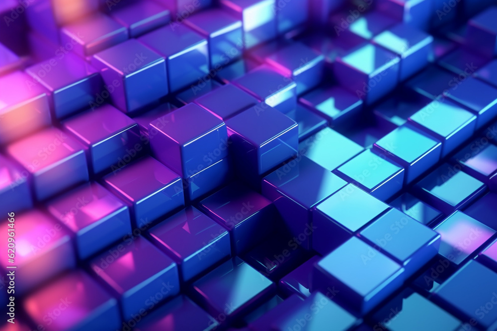 3d illustration of abstract geometric background with cubes in blue and pink