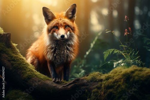 Red fox in the forest, beautiful fox artwork. Generative AI